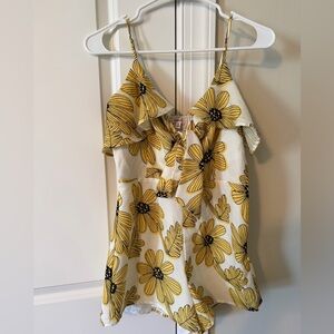 Yellow Floral Ruffle Camisole Top - Women